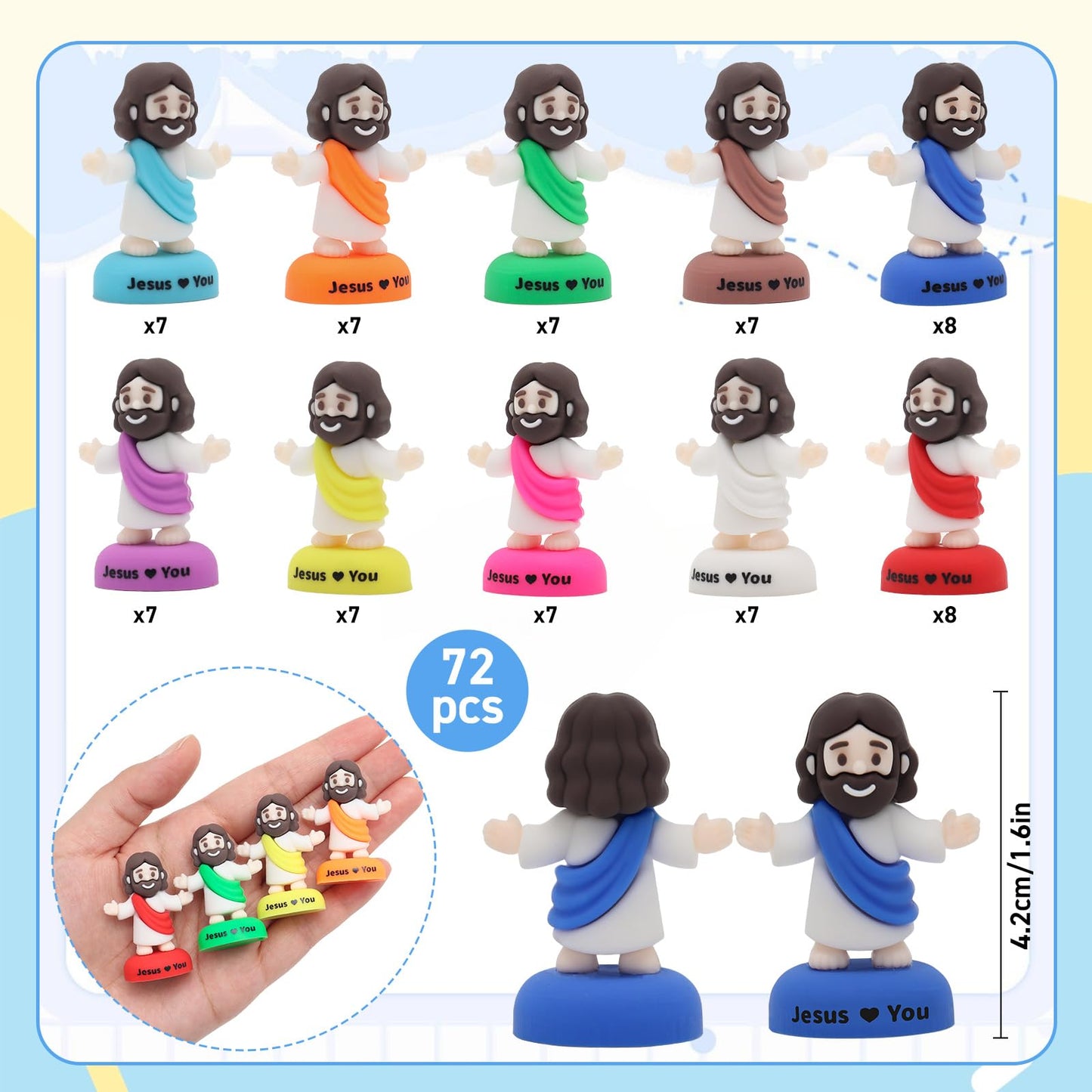 Yelakey Little Mini Jesus Figures – 72-Pack with Daily Scripture Access