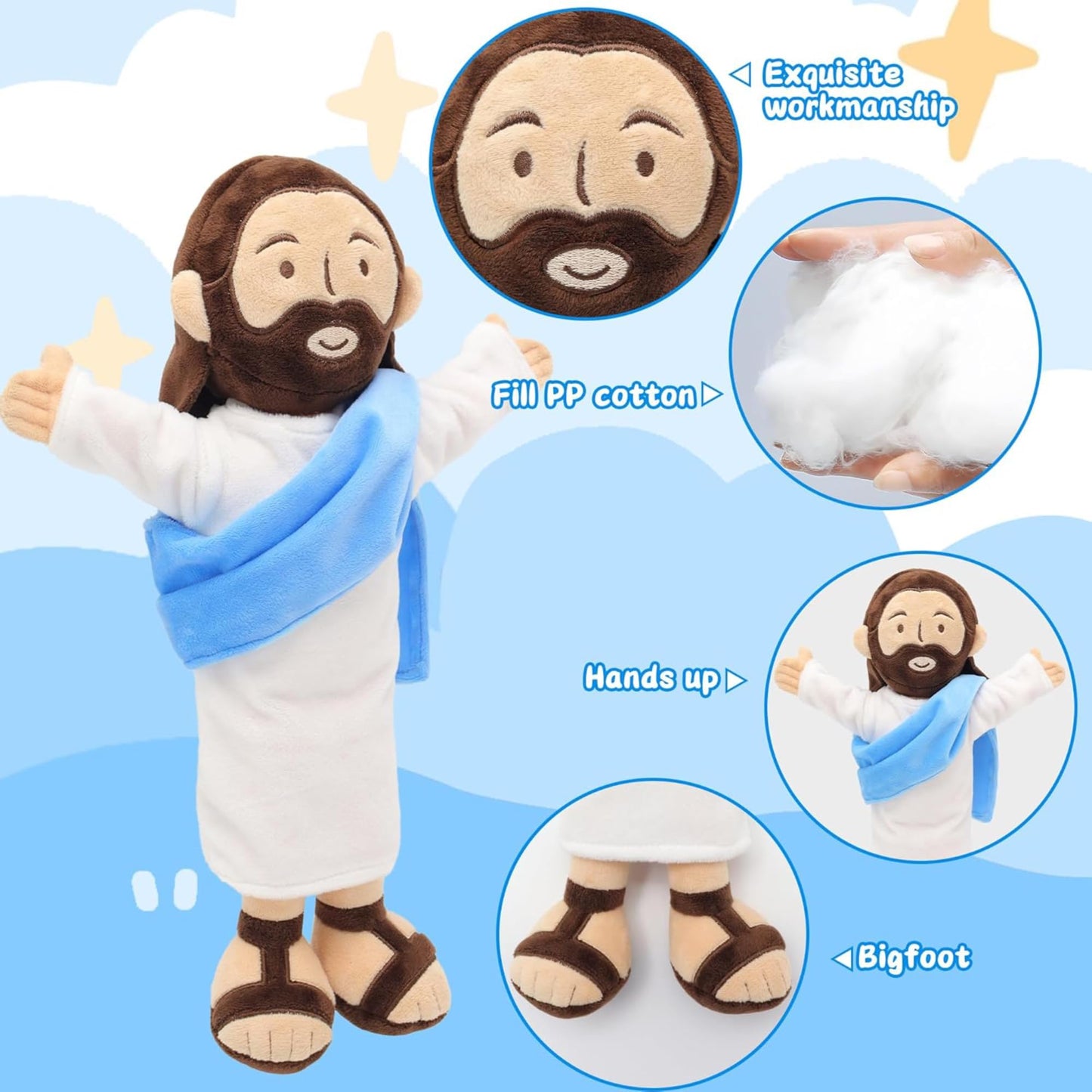 Yelakey 13-Inch Jesus Plush – Soft Jesus Stuffed Doll for Easter, Christmas & Church Decor (Brown)