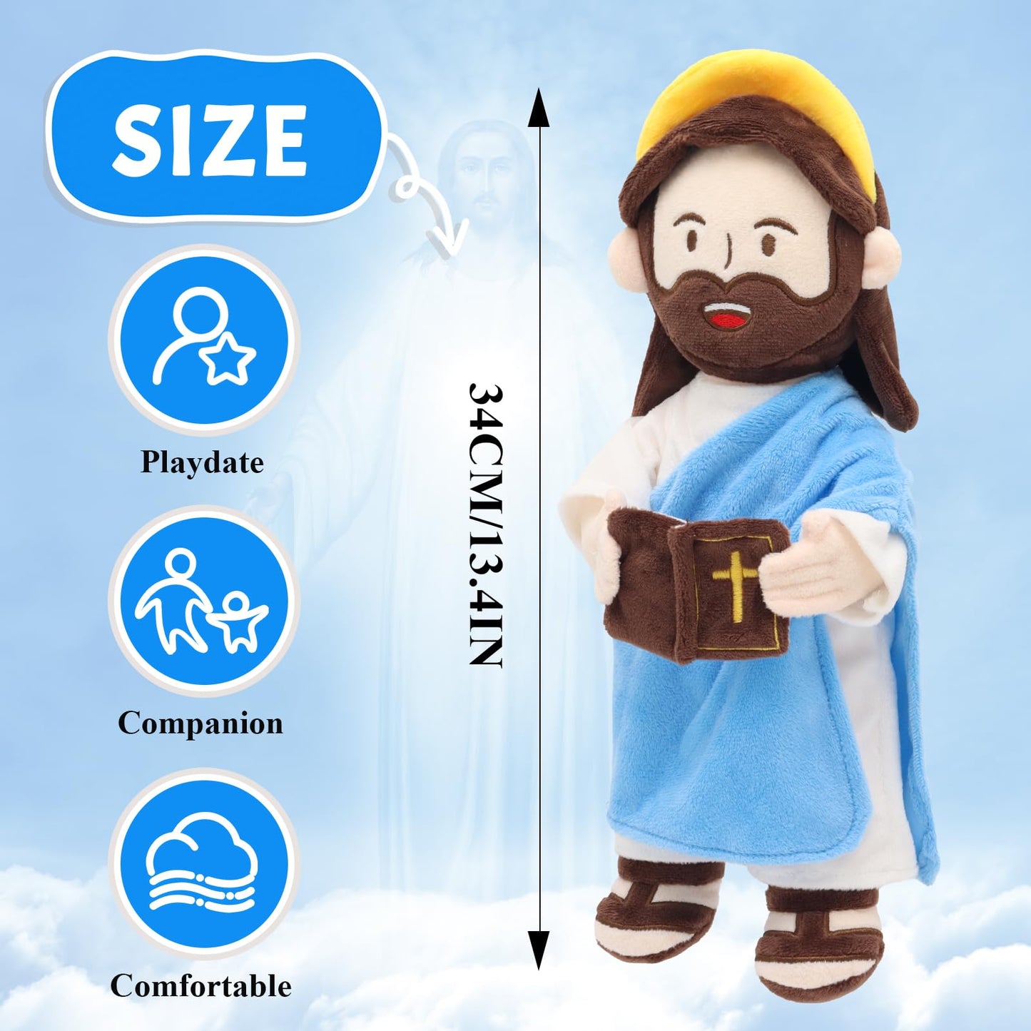 Yelakey Jesus Plush Talking Doll with Halo – 13.4 inch Interactive Bible Verse Plush for Kids
