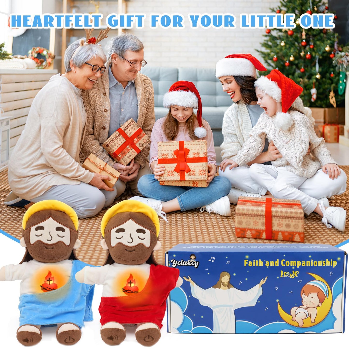 Yelakey Soothing Jesus Plush Toy with Light & Sound – 15-Inch Breathing Plush for Kids