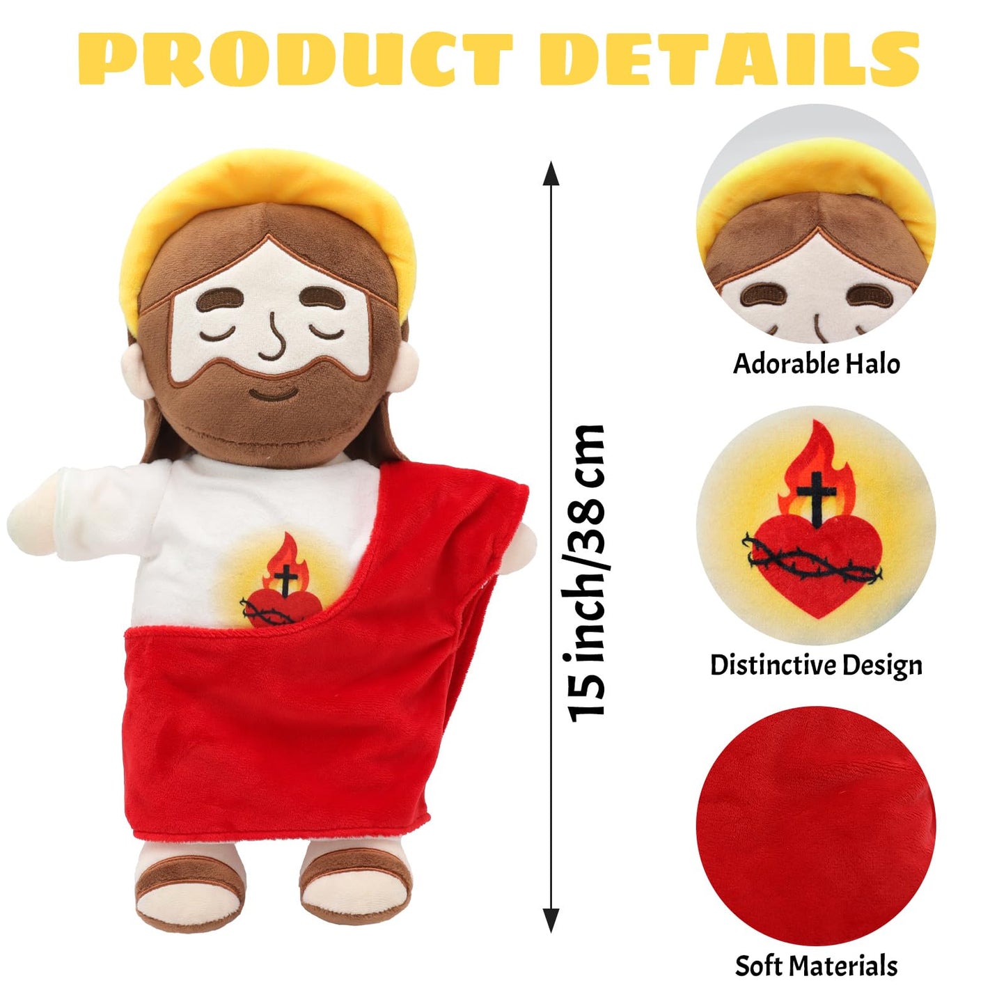 Yelakey Soothing Jesus Plush Toy with Light & Sound – 15-Inch Breathing Plush for Kids