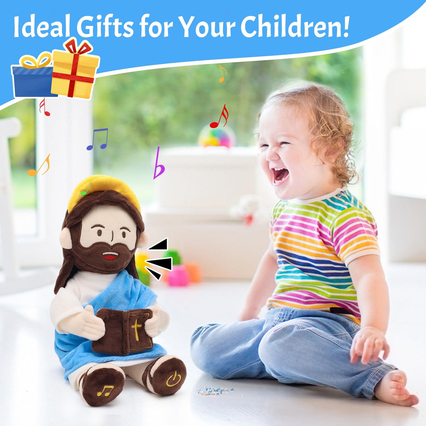 Yelakey Jesus Plush Talking Doll with Halo – 13.4 inch Interactive Bible Verse Plush for Kids