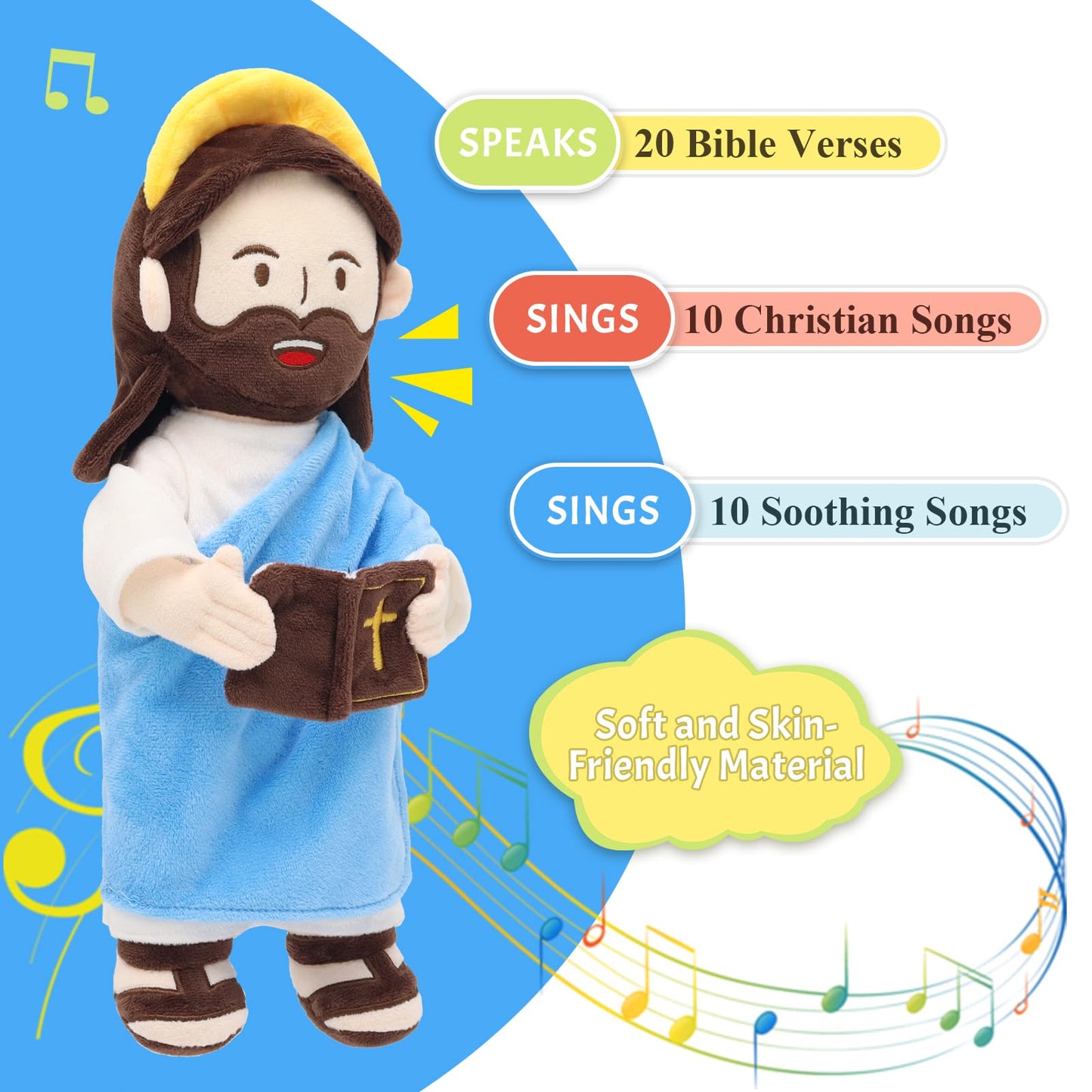 Yelakey Jesus Plush Talking Doll with Halo – 13.4 inch Interactive Bible Verse Plush for Kids