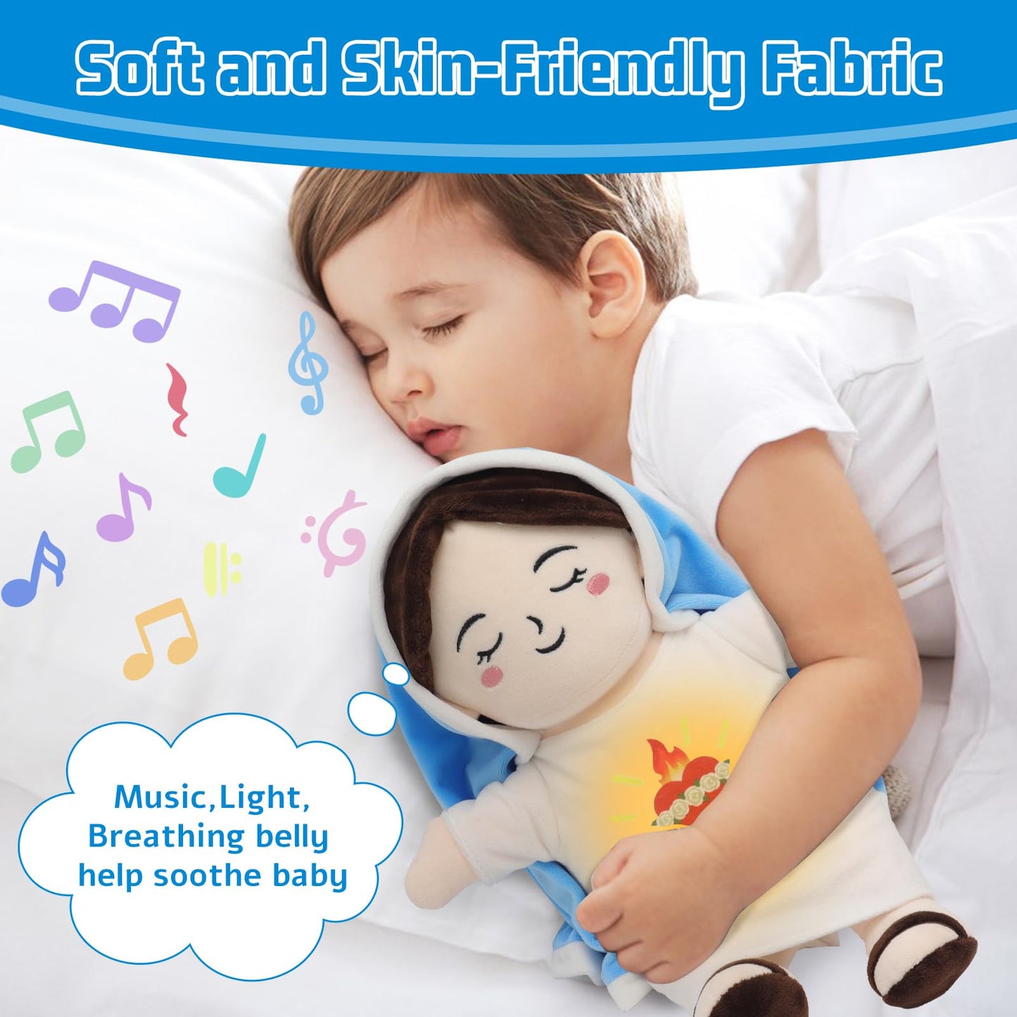 Yelakey Breathing Virgin Mary Plush Doll – Light, Sound & Comfort for Kids