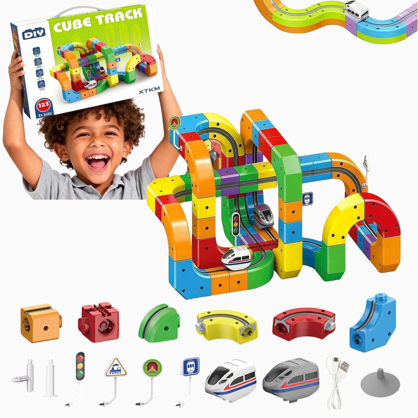 YELEONGY 123PCS Trackfusion Magnetic Monorail Train Set – Magnetic Monorail & Gravity Tracks for Kids Aged 4-8