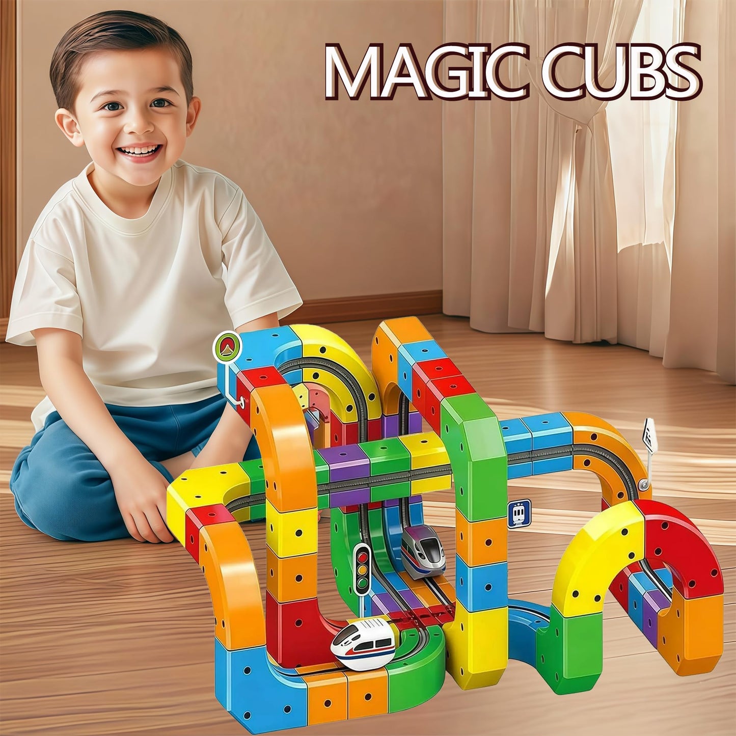 YELEONGY 123PCS Trackfusion Magnetic Monorail Train Set – Magnetic Monorail & Gravity Tracks for Kids Aged 4-8