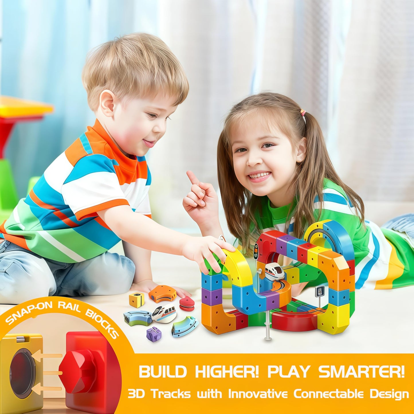 YELEONGY 123PCS Trackfusion Magnetic Monorail Train Set – Magnetic Monorail & Gravity Tracks for Kids Aged 4-8