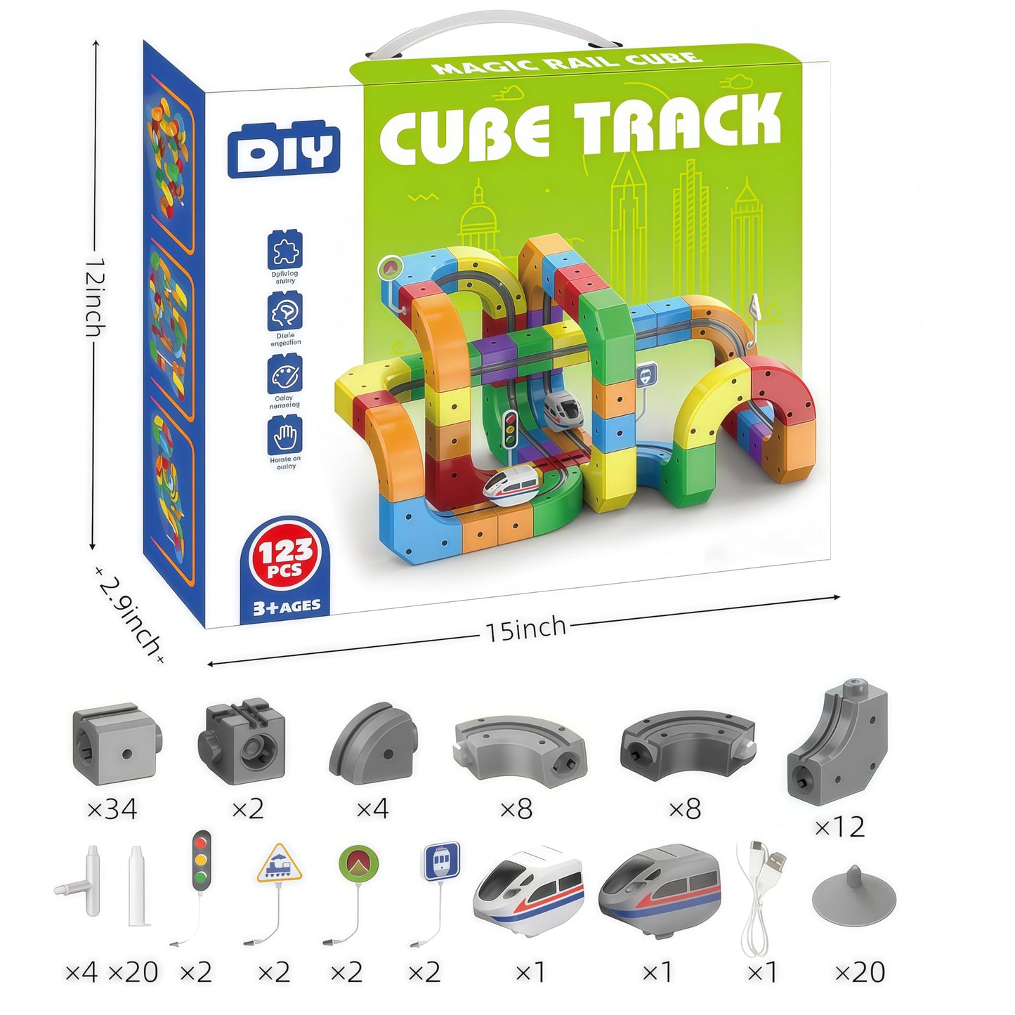 YELEONGY 123PCS Trackfusion Magnetic Monorail Train Set – Magnetic Monorail & Gravity Tracks for Kids Aged 4-8