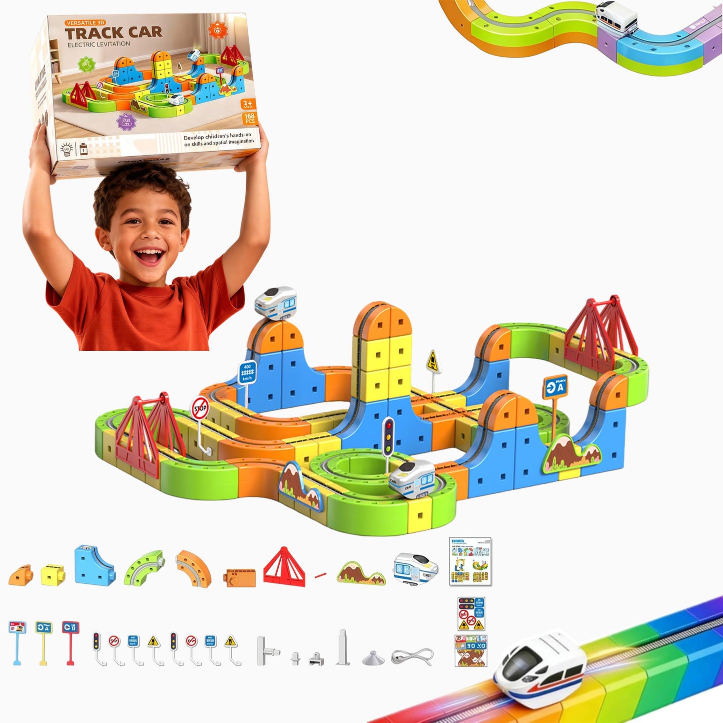 YELEONGY 160PCS Trackfusion Magnetic Monorail – Magnetic Train Set for Kids Aged 4-8