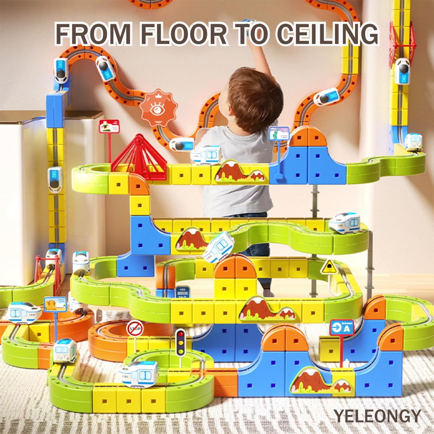 YELEONGY 160PCS Trackfusion Magnetic Monorail – Magnetic Train Set for Kids Aged 4-8