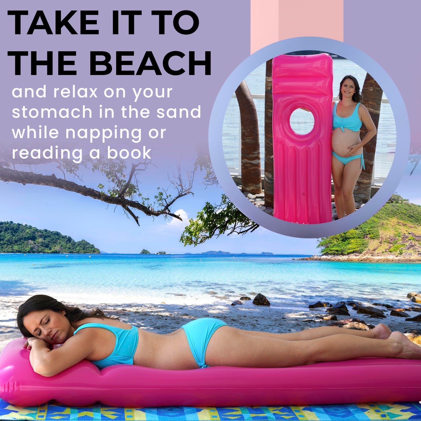 YelloIris Inflatable Pregnancy Pool Float with Belly Hole – Full-Body Maternity Airbed (Pink)