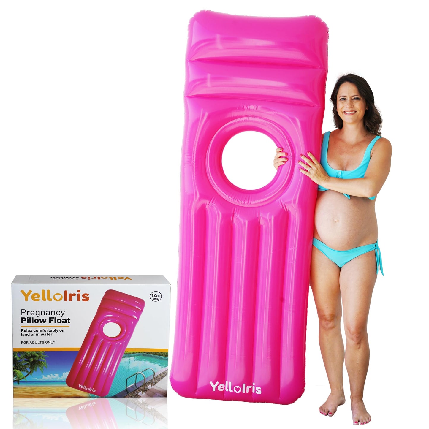 YelloIris Inflatable Pregnancy Pool Float with Belly Hole – Full-Body Maternity Airbed (Pink)