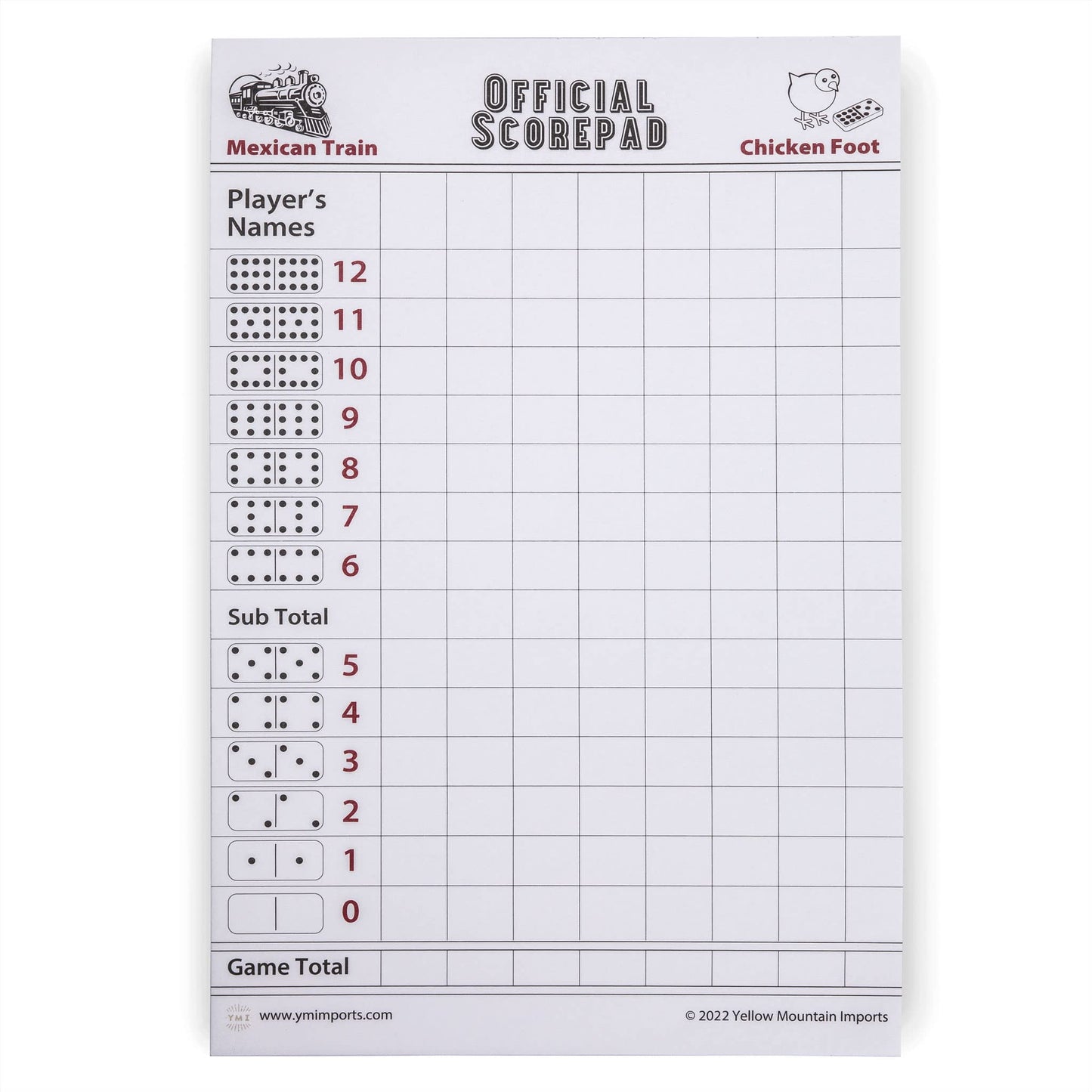 Yellow Mountain Imports 3-Pack Mexican Train & Chicken Foot Dominoes Scorepad – 180 Sheets