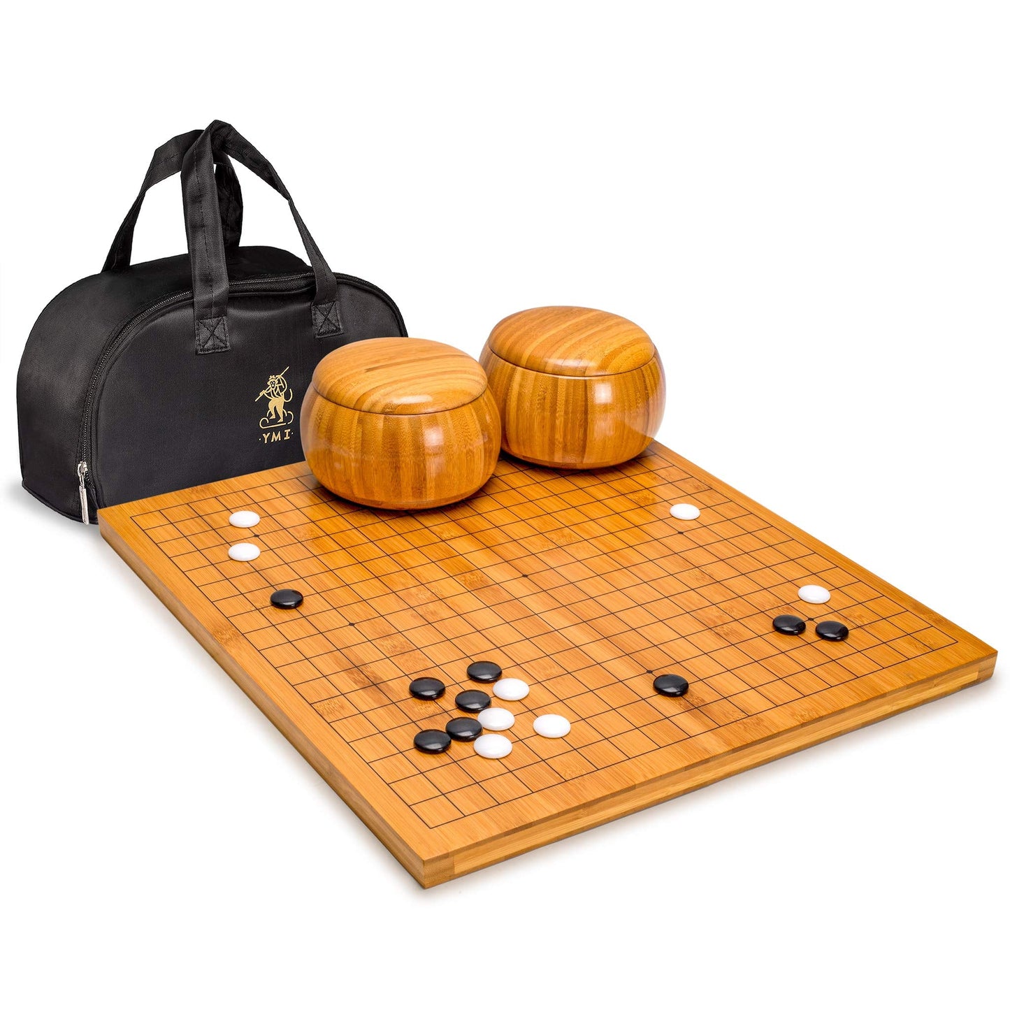 Yellow Mountain Imports Bamboo Go Board 19x19/13x13 – Reversible Goban with Stones & Bamboo Bowls