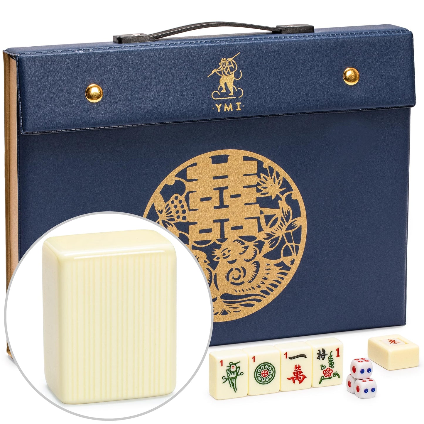 Yellow Mountain Imports Bleau Fontaine Chinese Mahjong Set — 146 Tiles, Blue Vinyl Case, Traditional Chinese Mahjong