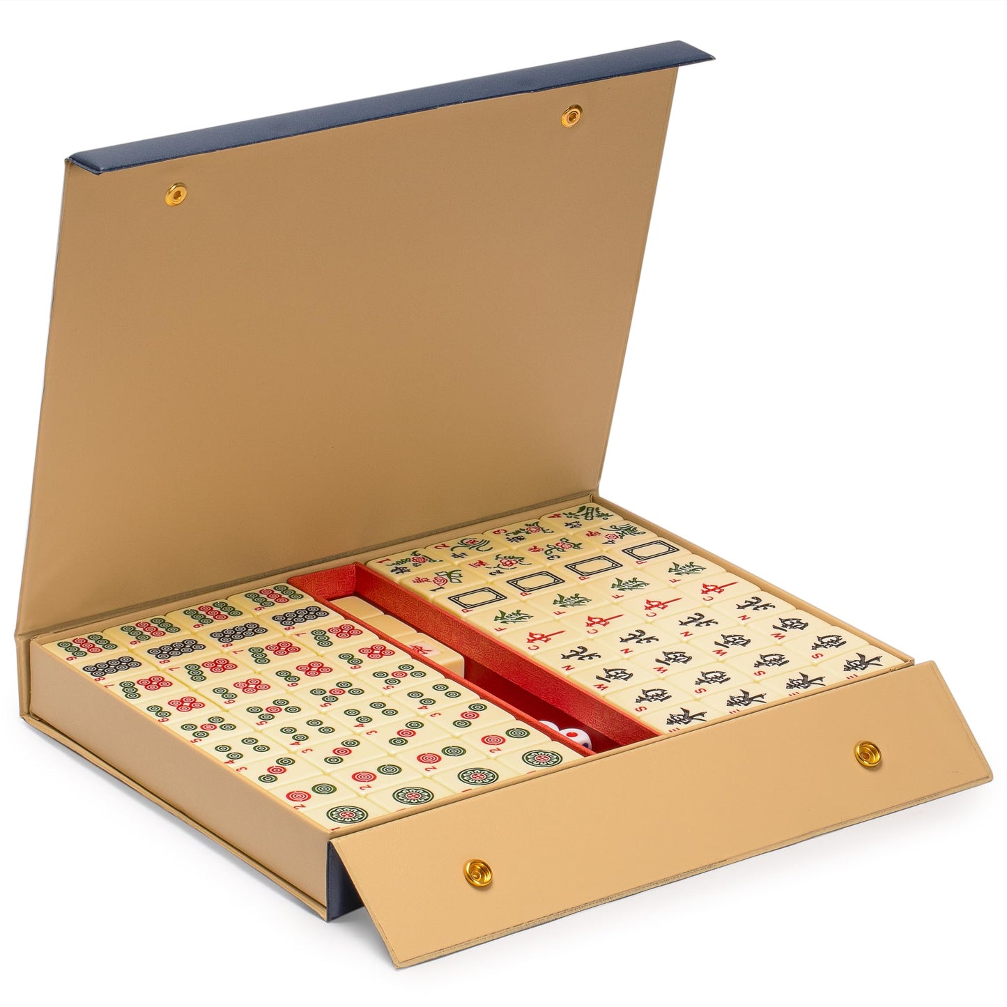 Yellow Mountain Imports Bleau Fontaine Chinese Mahjong Set — 146 Tiles, Blue Vinyl Case, Traditional Chinese Mahjong