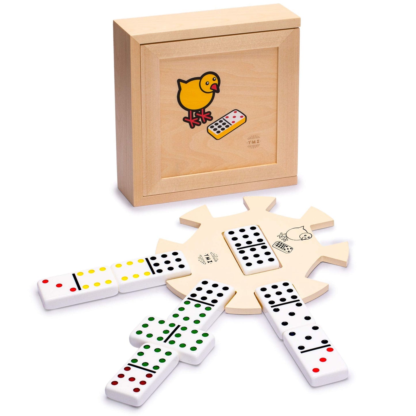 Yellow Mountain Imports Chicken Foot Complete Game Set — Double 9 Dominoes, Wooden Hub & Scorepad