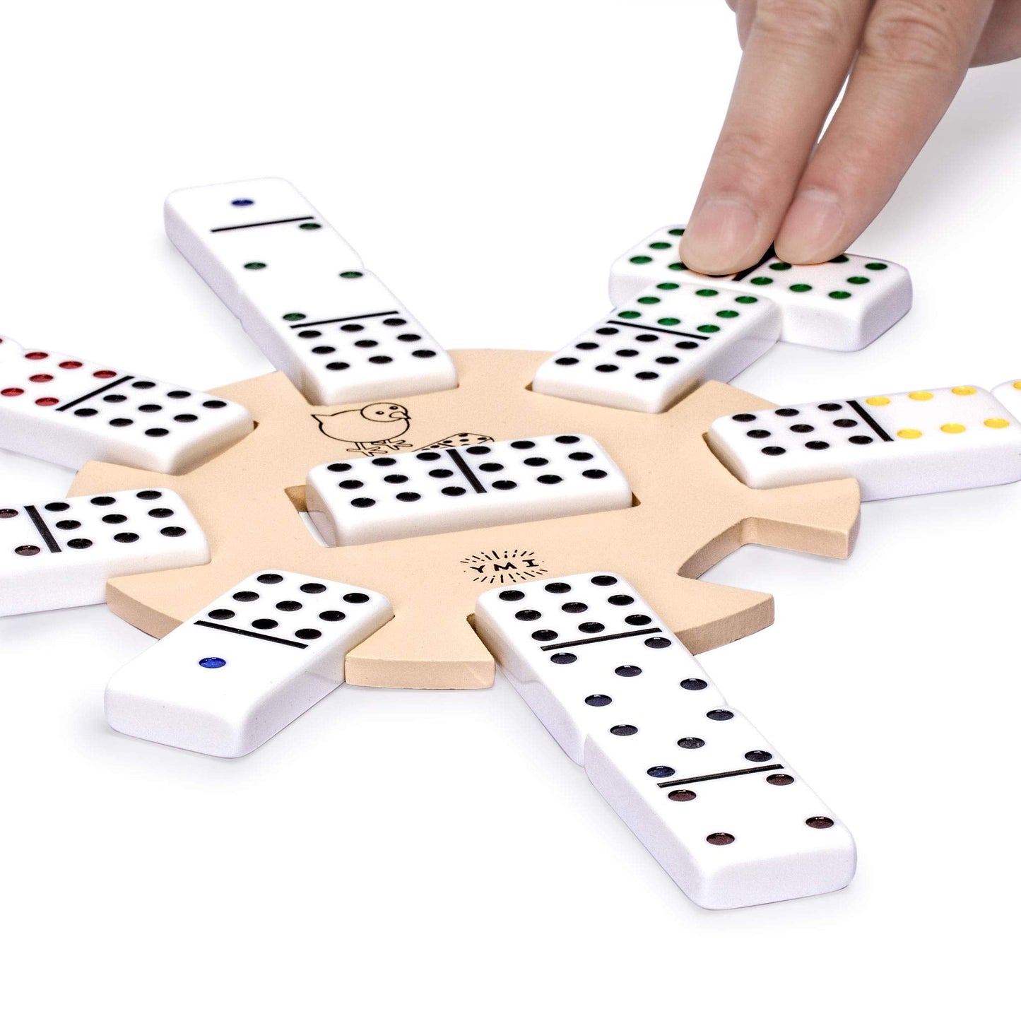 Yellow Mountain Imports Chicken Foot Complete Game Set — Double 9 Dominoes, Wooden Hub & Scorepad