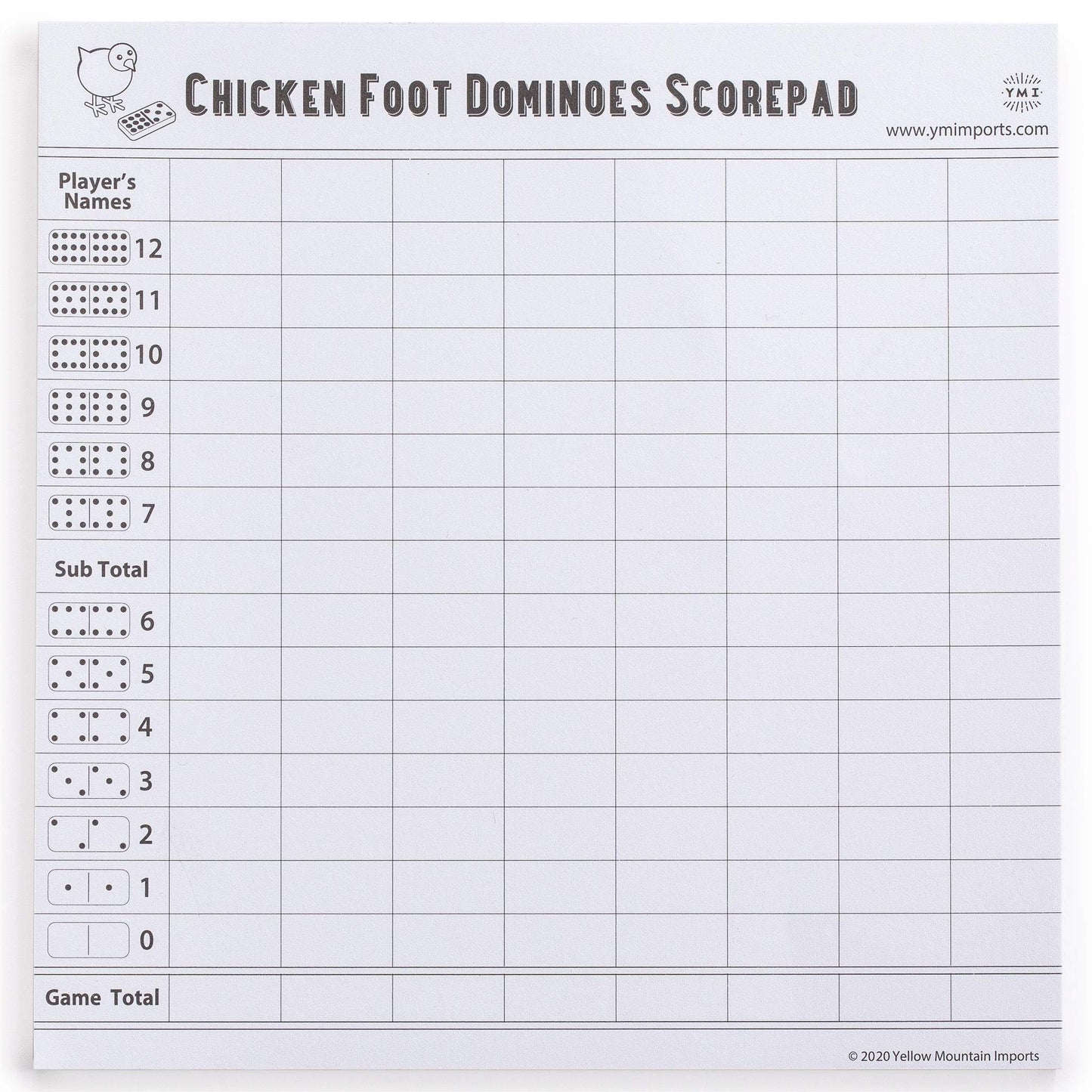 Yellow Mountain Imports Chicken Foot Complete Game Set — Double 9 Dominoes, Wooden Hub & Scorepad