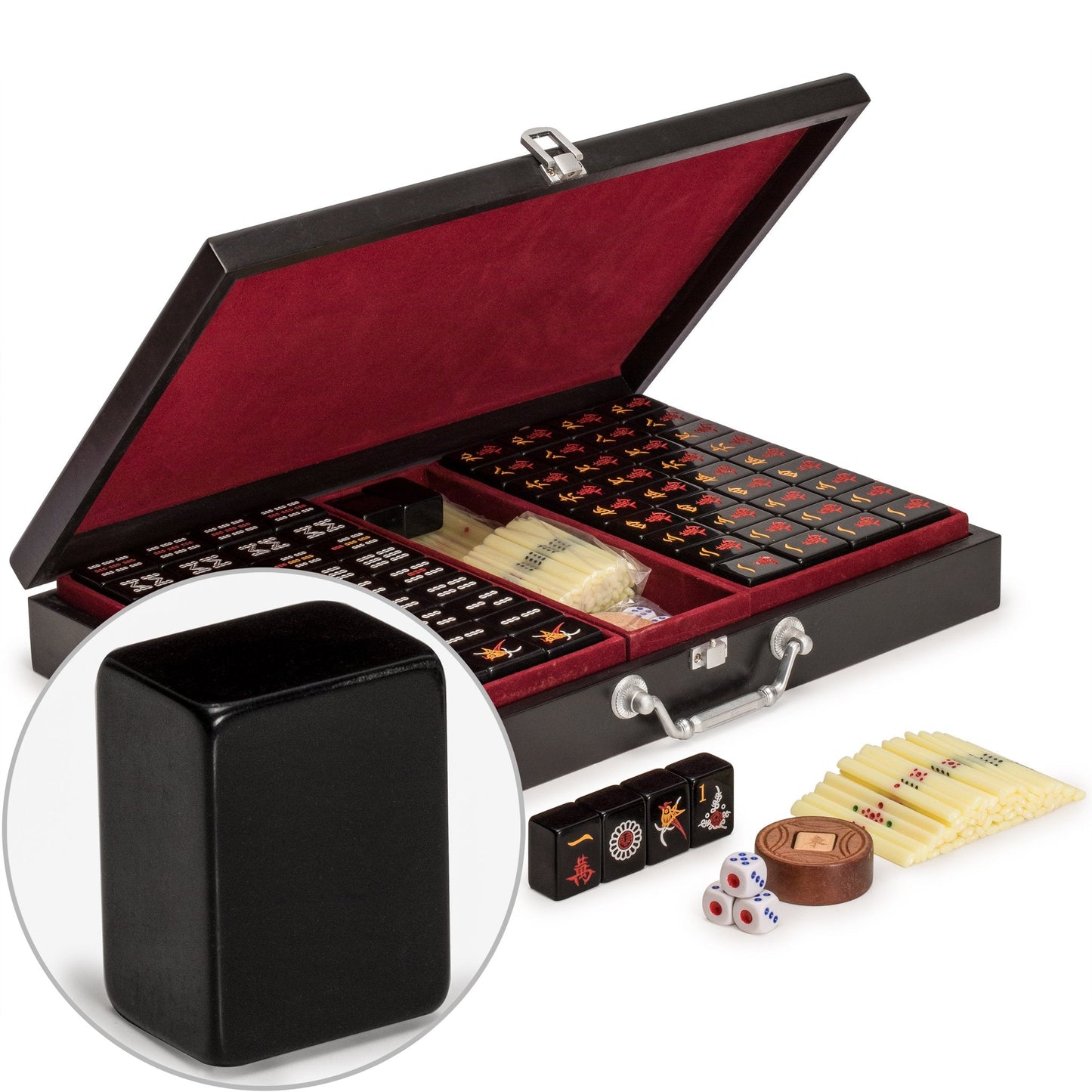 Yellow Mountain Imports Chinese Mahjong Game Set Jet Set – 148 Tiles, Wooden Case & Accessories