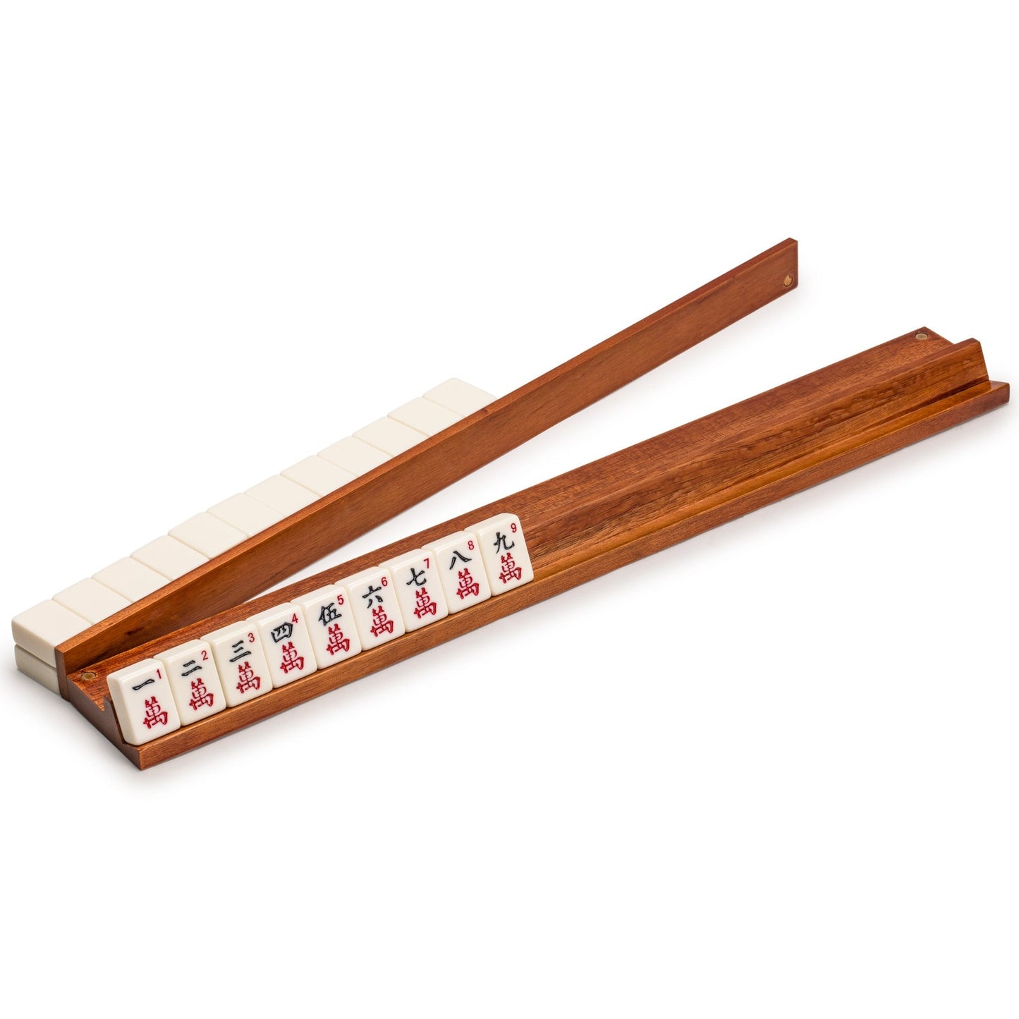 Yellow Mountain Imports Classic Chestnut Mahjong Racks with Pushers (Set of 4) — 18 Inches