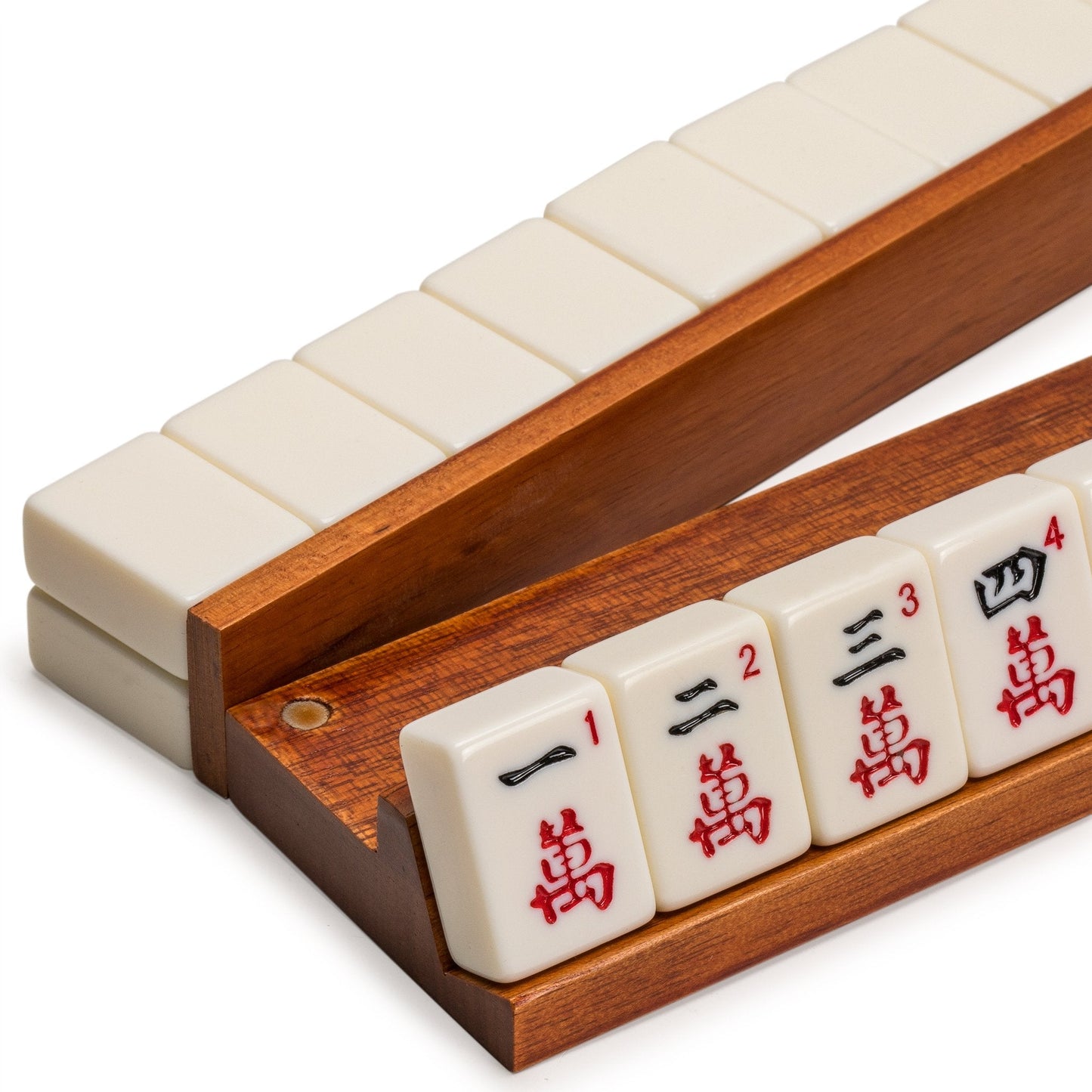Yellow Mountain Imports Classic Chestnut Mahjong Racks with Pushers (Set of 4) — 18 Inches