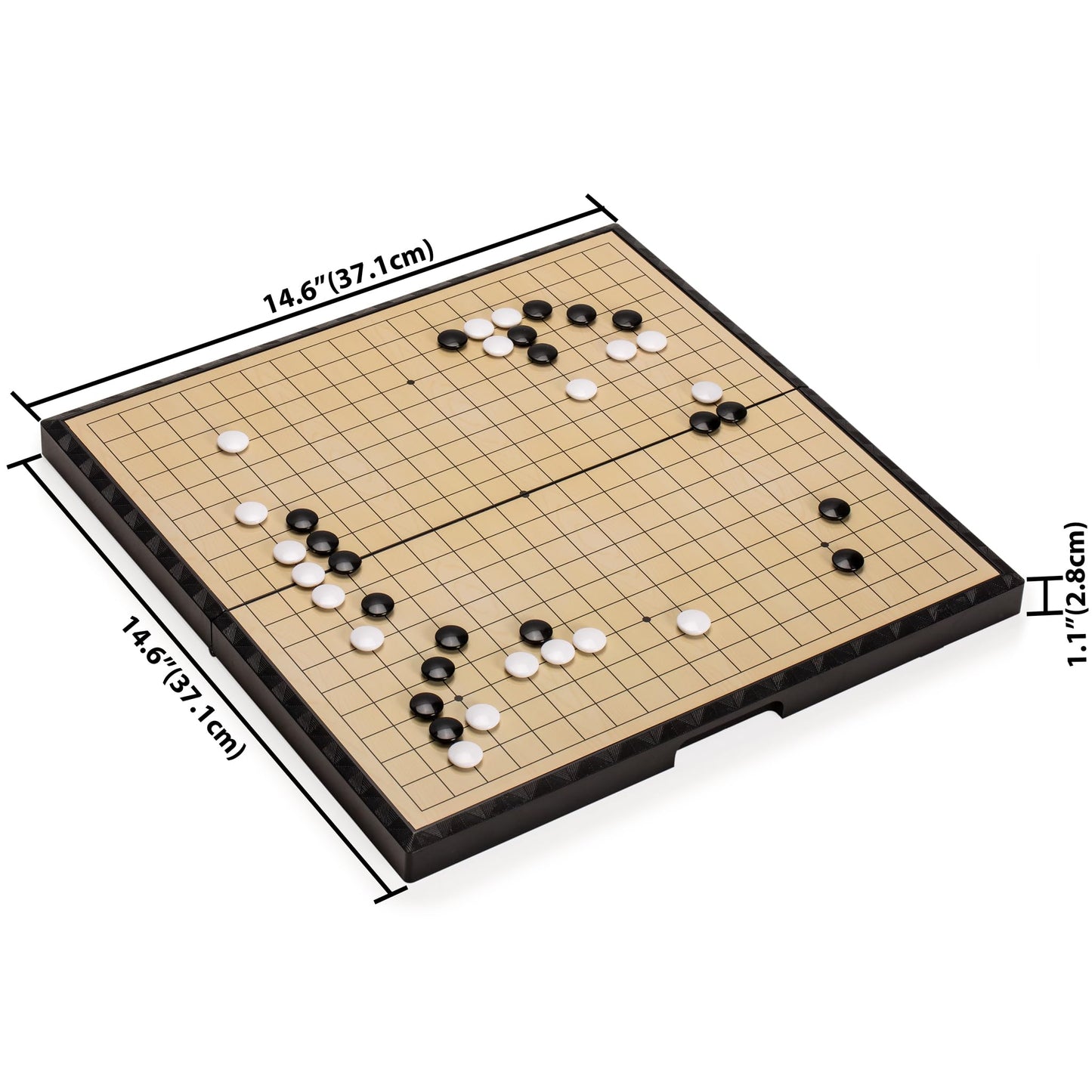 Yellow Mountain Imports Large Magnetic 19x19 Go Game Set Board (14.6-Inch) – Folding, Portable Travel Ready with Single Convex Stones