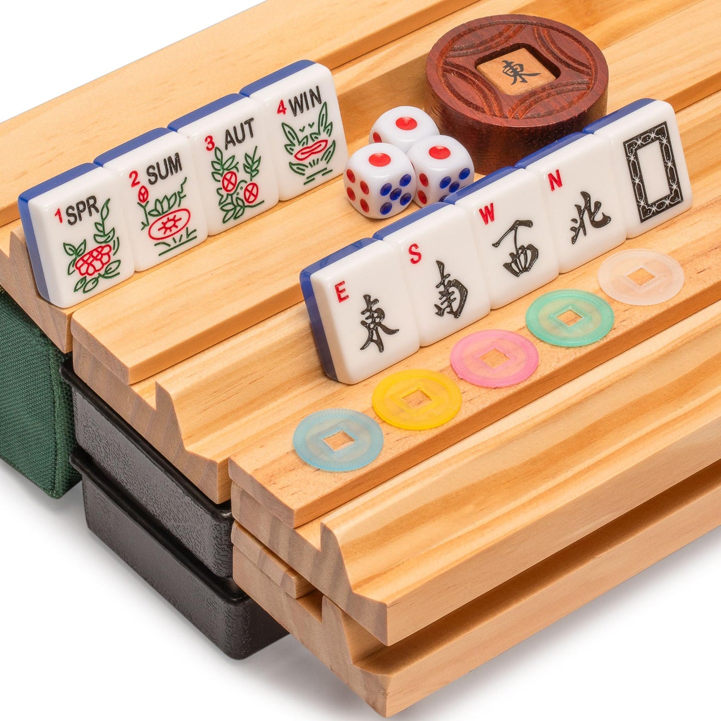 Yellow Mountain Imports American Mahjong Set: Koi Fish, Green Case