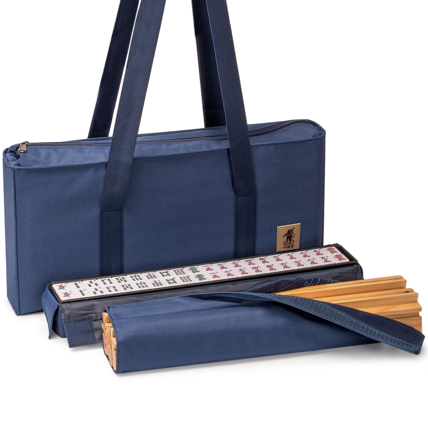 Yellow Mountain Imports Indigo Tides American Mahjong Set – 4 Racks, Wind Indicator, Coins & Case