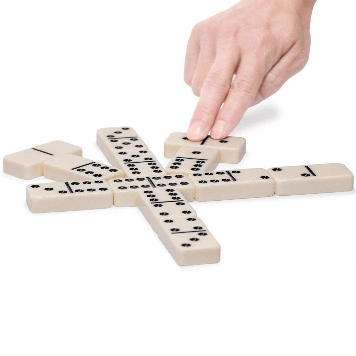 Yellow Mountain Imports 28-Tile Double-6 Dominoes Set — Jumbo Tournament Size in Dark Oak Case