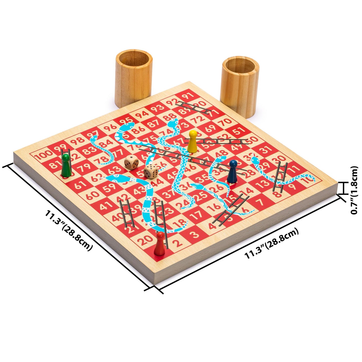 Yellow Mountain Imports 2-in-1 Reversible Snakes and Ladders, Ludo Game Set — 11.3-Inch Board