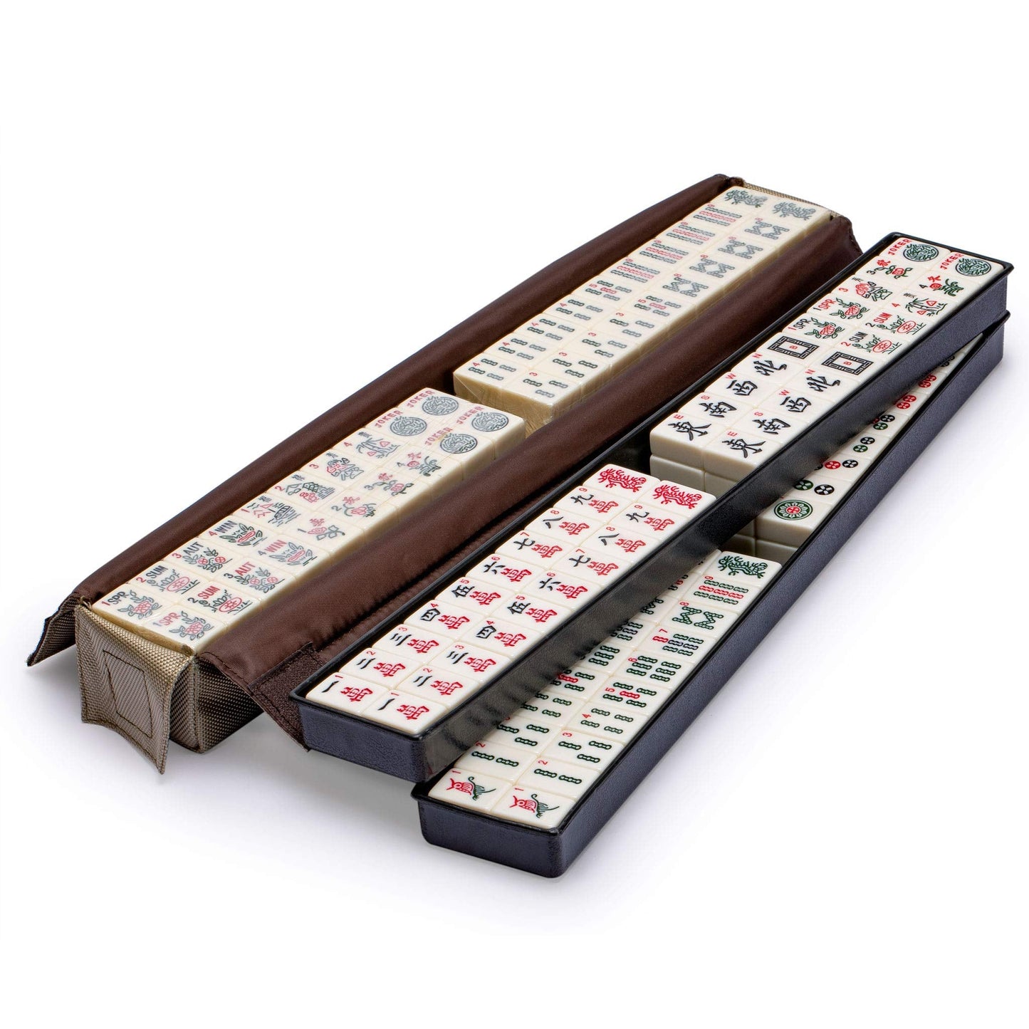 Yellow Mountain Imports Mojave American Mahjong Set – Ivory Tiles, Brown Soft Case, Racks, Coins, Dice & Wind Indicator