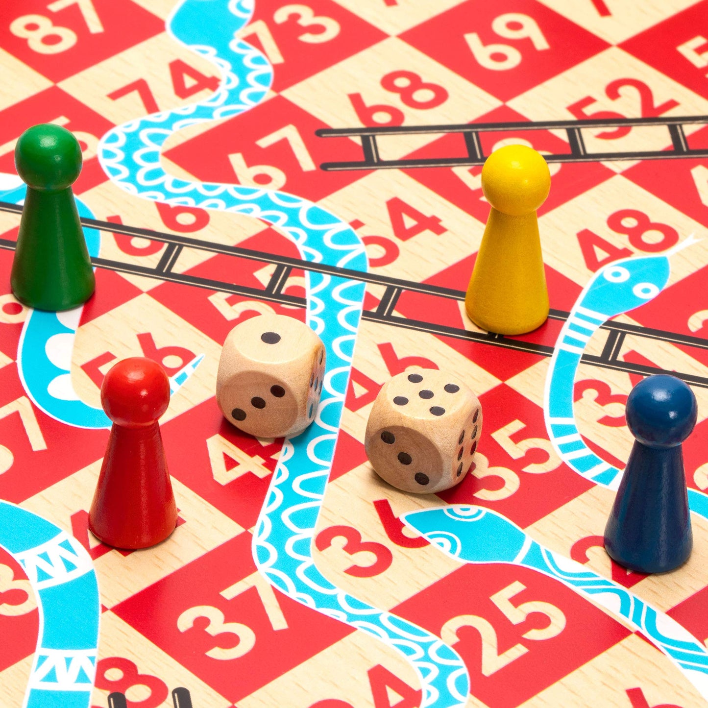 Yellow Mountain Imports 2-in-1 Reversible Snakes and Ladders, Ludo Game Set — 11.3-Inch Board