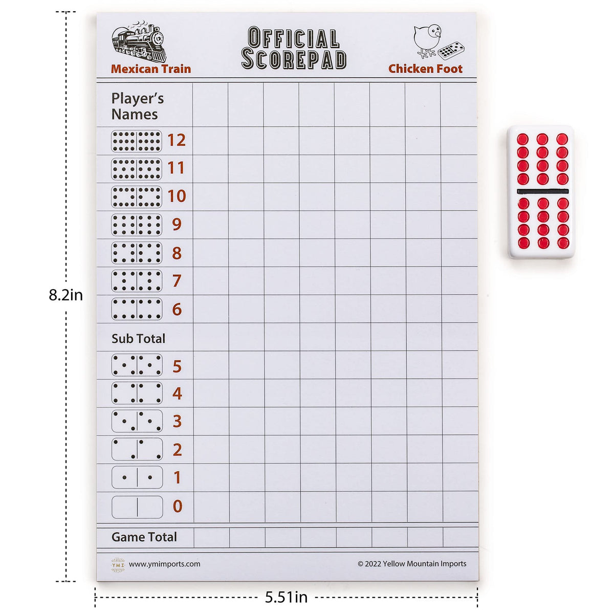 Yellow Mountain Imports 3-Pack Mexican Train & Chicken Foot Dominoes Scorepad – 180 Sheets