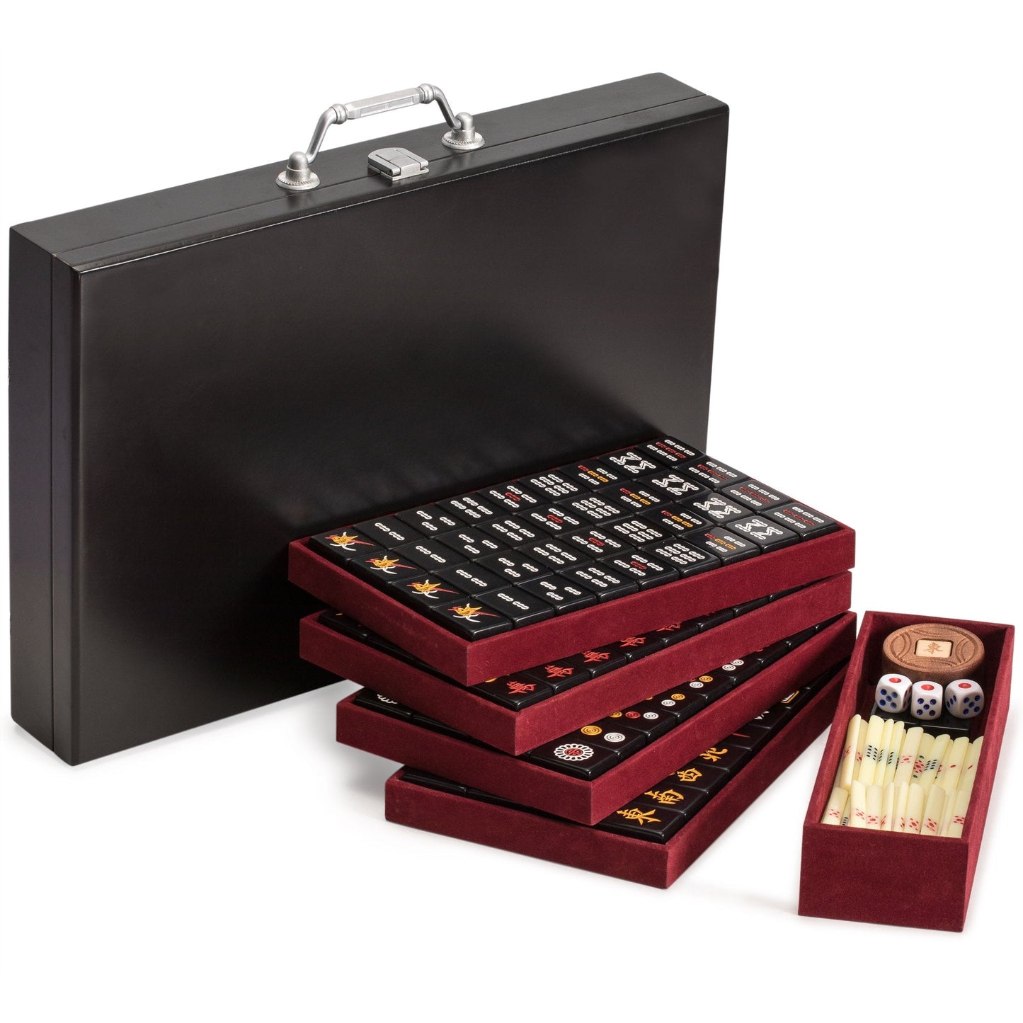 Yellow Mountain Imports Chinese Mahjong Game Set Jet Set – 148 Tiles, Wooden Case & Accessories
