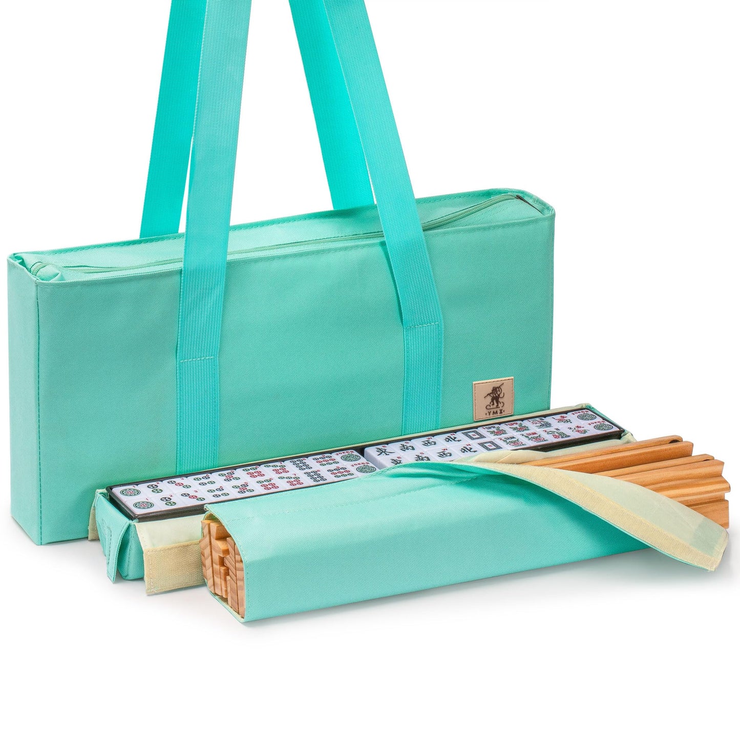 Yellow Mountain Imports American Mahjong Set Seabreeze with Green Soft Case – 4 Racks, Coins, Dice