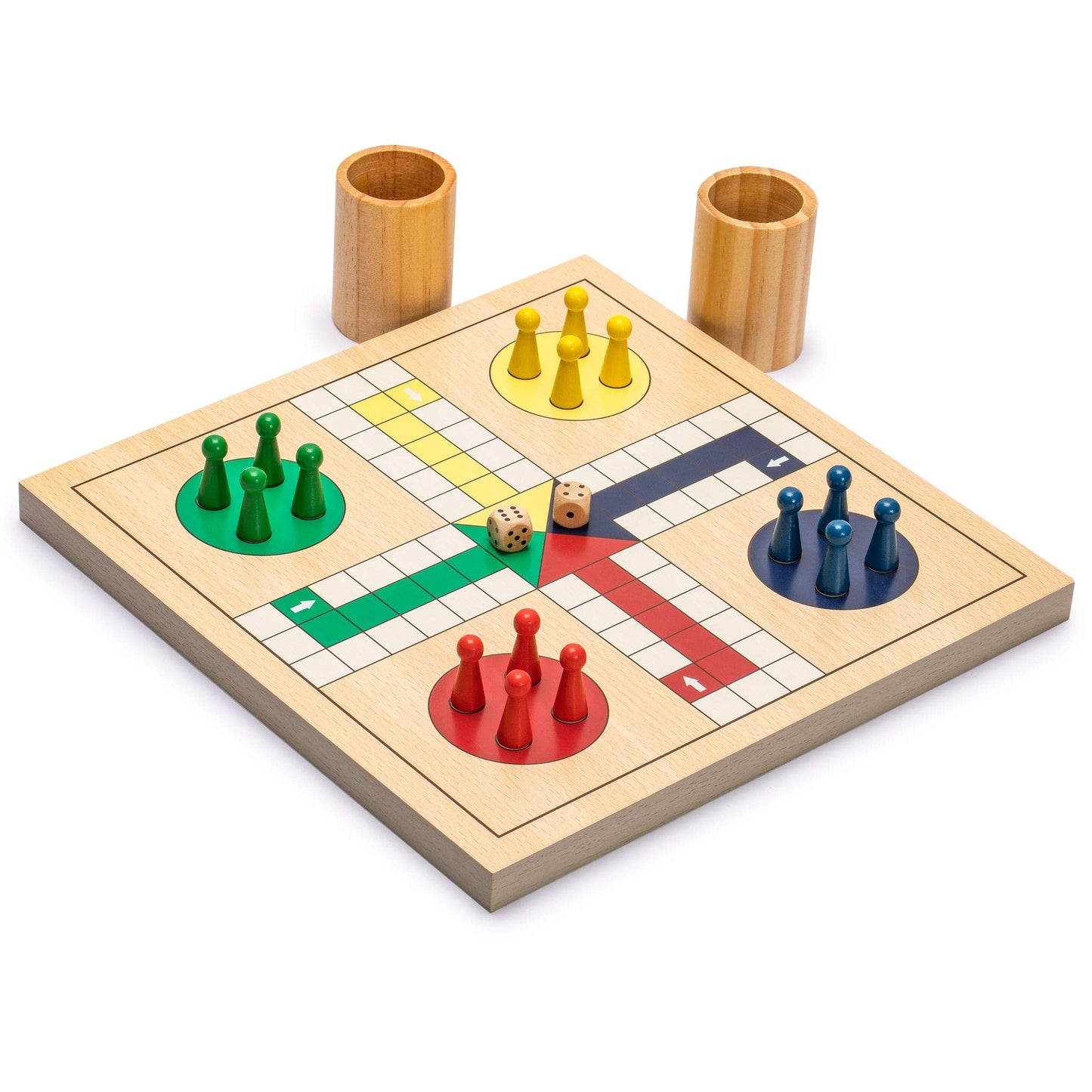 Yellow Mountain Imports 2-in-1 Reversible Snakes and Ladders, Ludo Game Set — 11.3-Inch Board