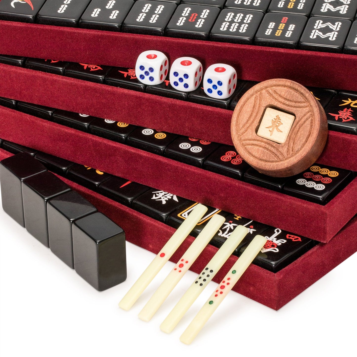 Yellow Mountain Imports Chinese Mahjong Game Set Jet Set – 148 Tiles, Wooden Case & Accessories