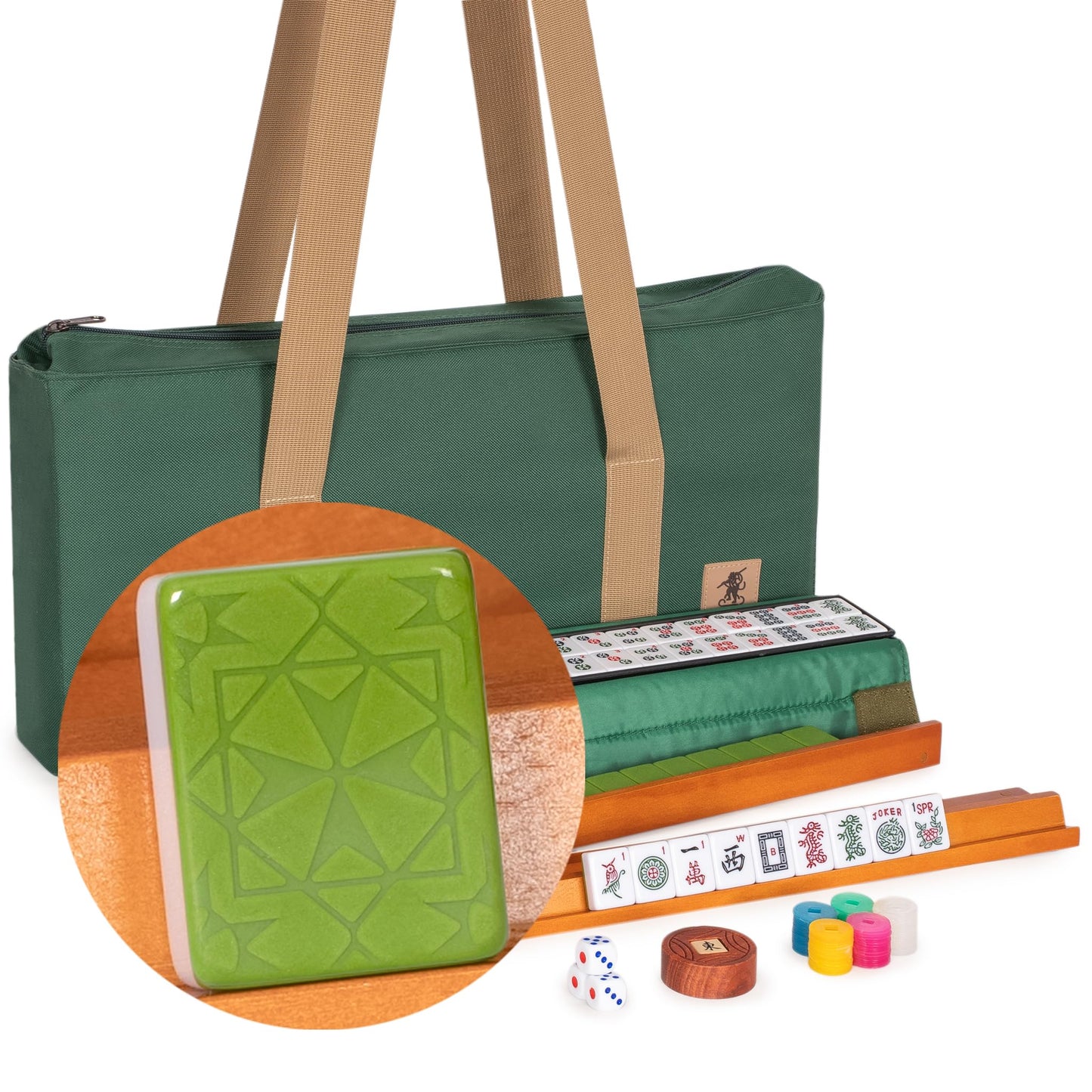 Yellow Mountain Imports American Mahjong Set, Verdant Santorini – 166 Tiles, Green Case & Wooden Racks