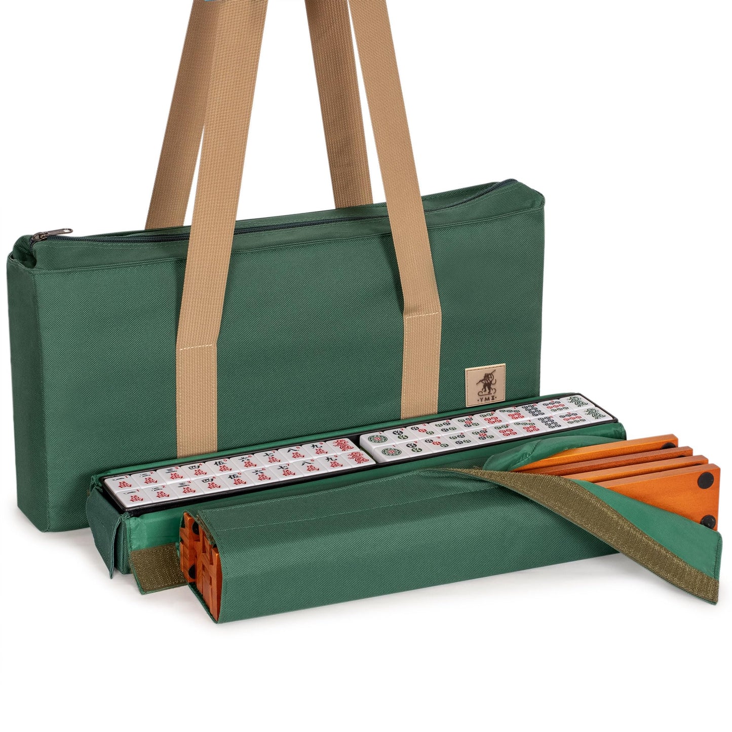 Yellow Mountain Imports American Mahjong Set, Verdant Santorini – 166 Tiles, Green Case & Wooden Racks