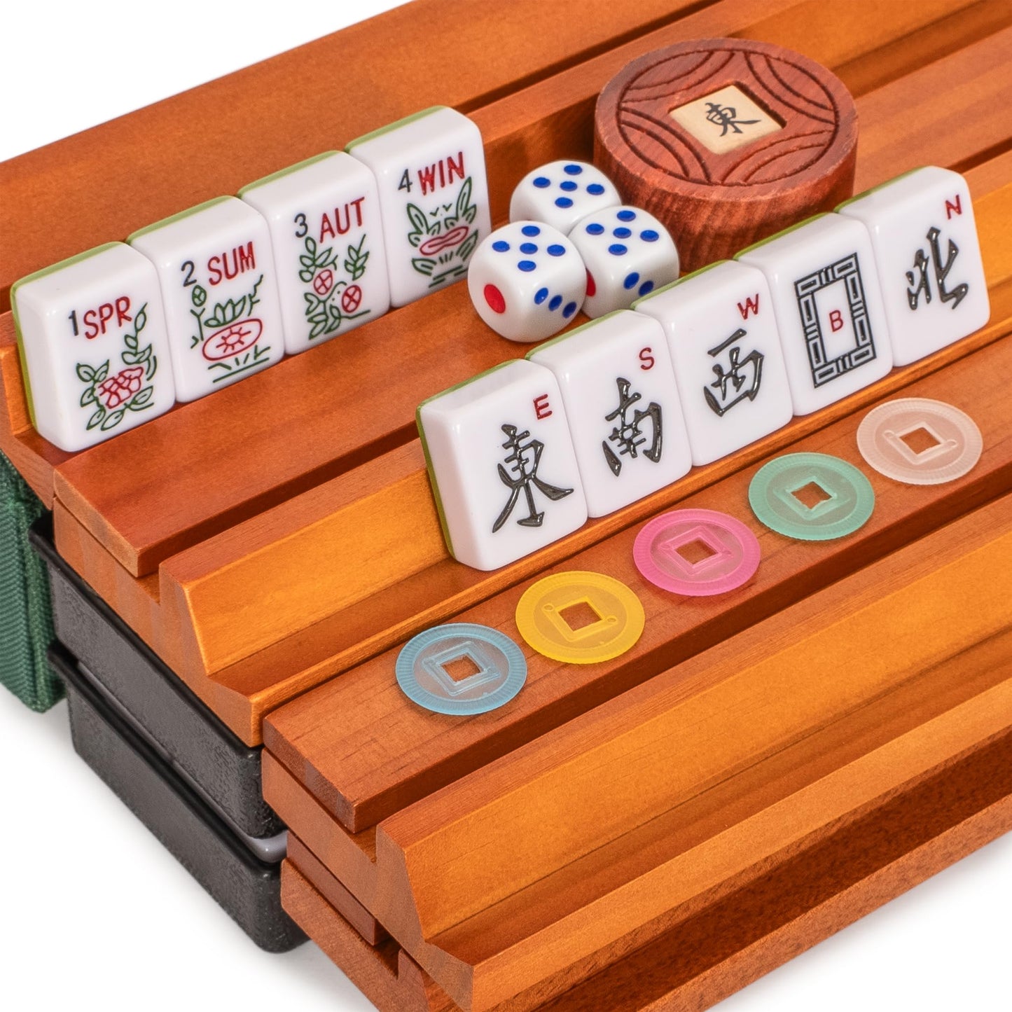 Yellow Mountain Imports American Mahjong Set, Verdant Santorini – 166 Tiles, Green Case & Wooden Racks