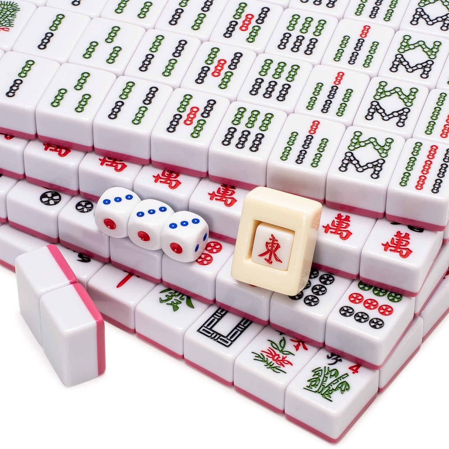 Yellow Mountain Imports Chinese Mahjong Set - Rouge Harmony (146 Tiles, Red Vinyl Case, Wind Indicator & Dice) - Traditional Chinese Play Only