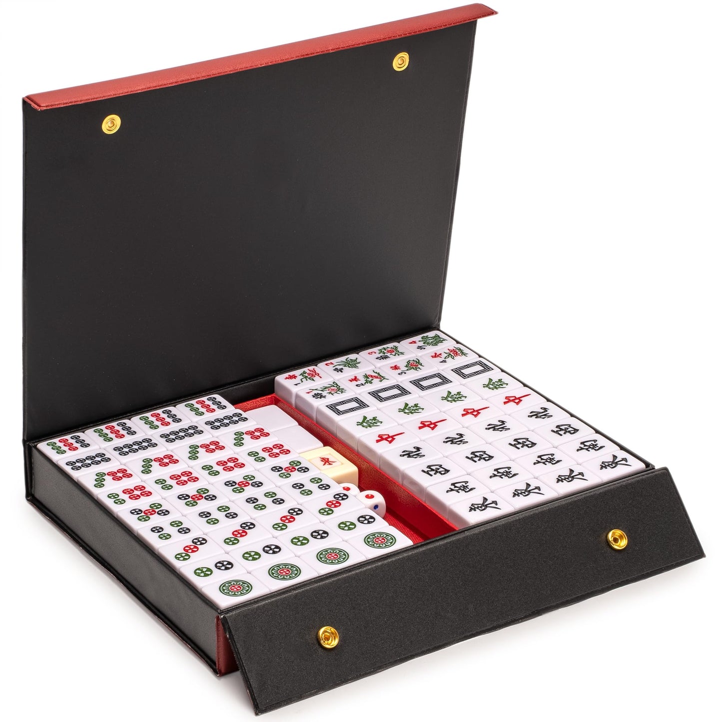 Yellow Mountain Imports Chinese Mahjong Set - Rouge Harmony (146 Tiles, Red Vinyl Case, Wind Indicator & Dice) - Traditional Chinese Play Only