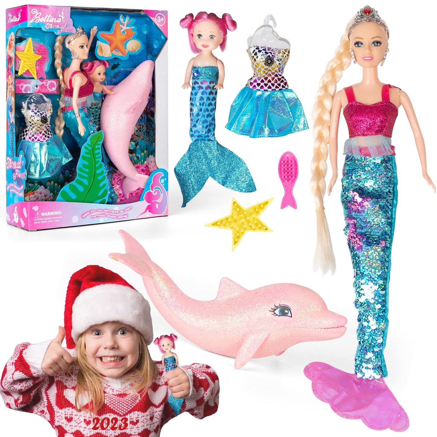 Yellow River Princess Mermaid Playset – Blonde Doll, Pink Dolphin, Color-Changing Tail