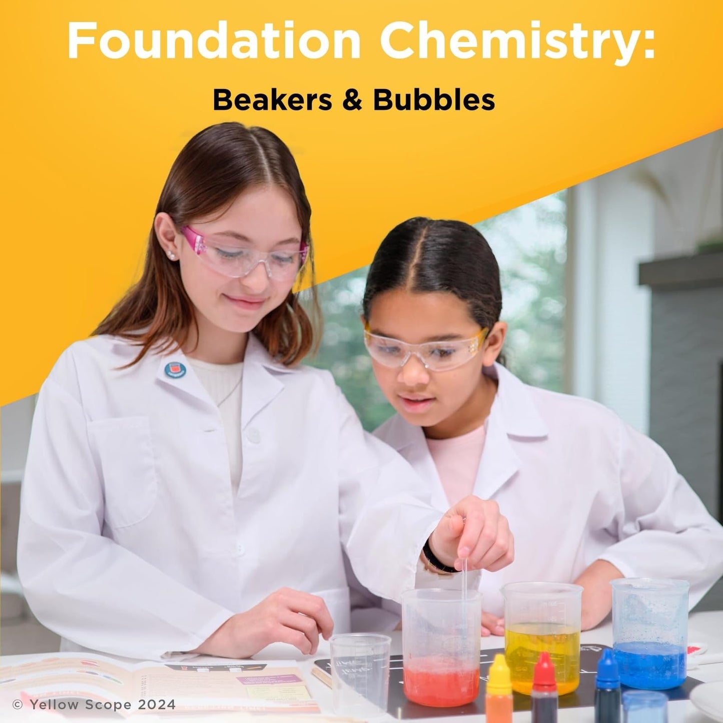 Yellow Scope Chemistry Kit for Kids 8–12 | Beakers & Bubbles Foundation Chem Set with 19+ Experiments