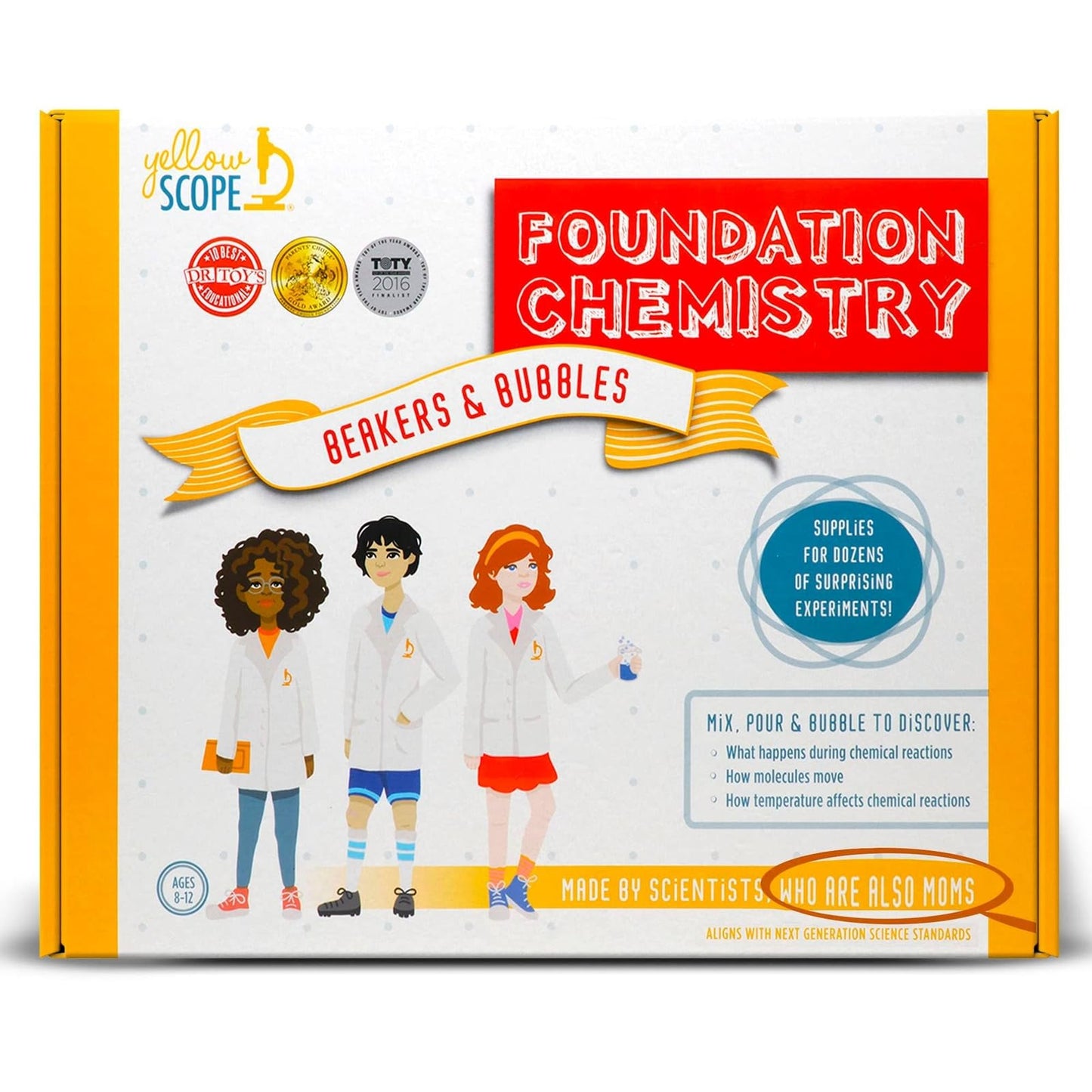 Yellow Scope Chemistry Kit for Kids 8–12 | Beakers & Bubbles Foundation Chem Set with 19+ Experiments