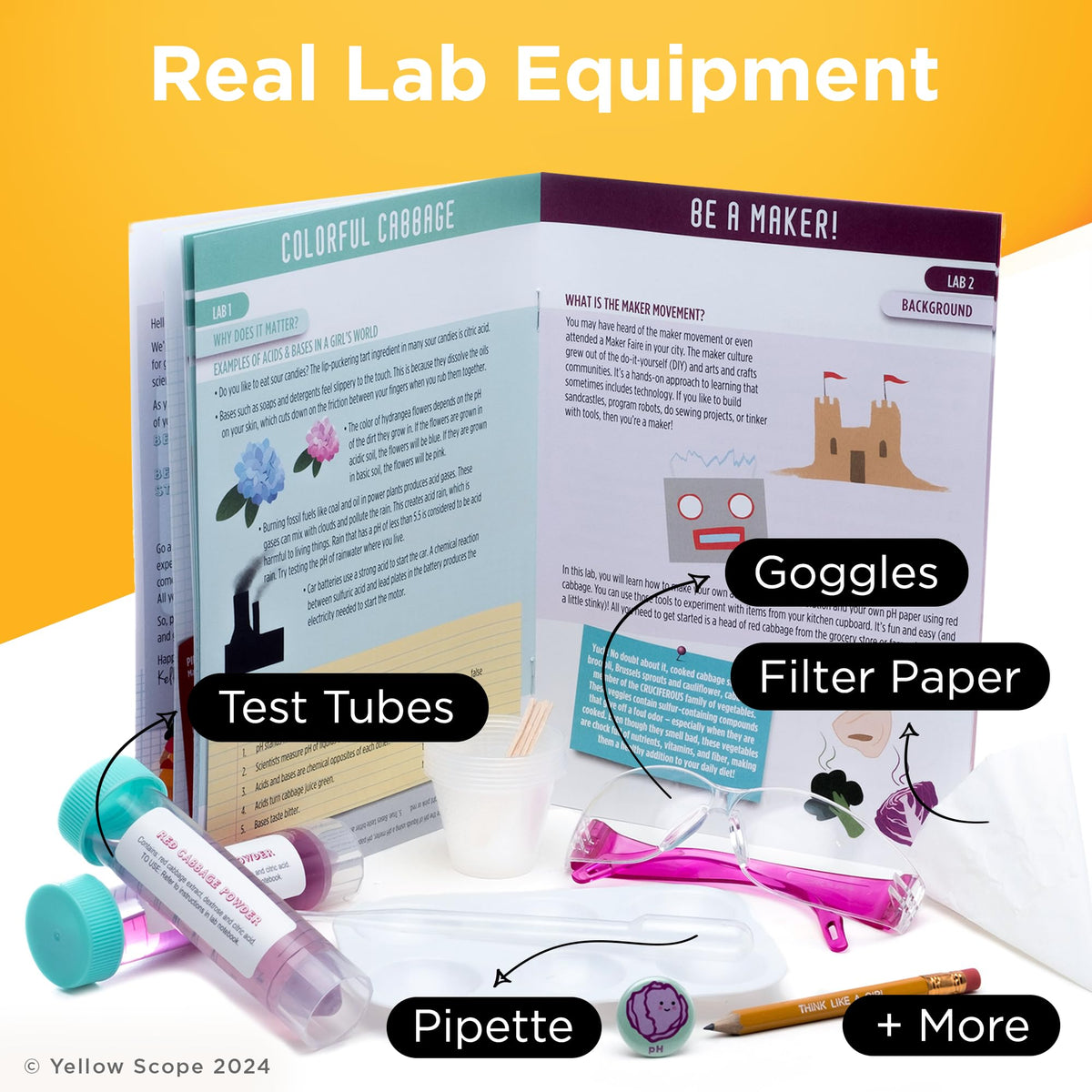Yellow Scope Science Kit for Kids – Acid, Base & pH Chemistry with Cabbage Indicator