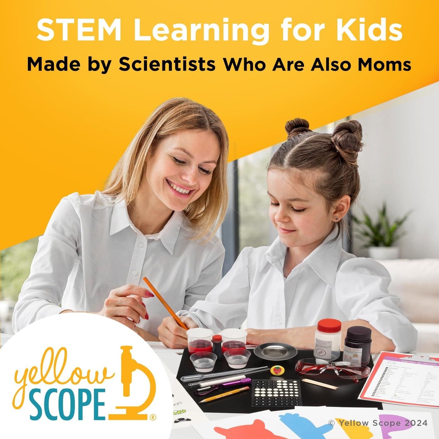 Yellow Scope Chemistry Kit for Kids 8–12 | Beakers & Bubbles Foundation Chem Set with 19+ Experiments