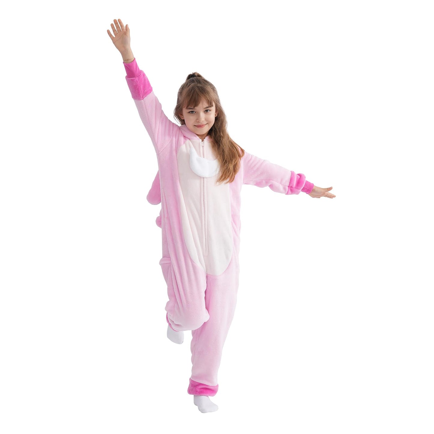 Yemnut Kids Flannel Cosplay Onesie – Halloween & Christmas Unisex Costume (Pink Stitch, 10 Years)