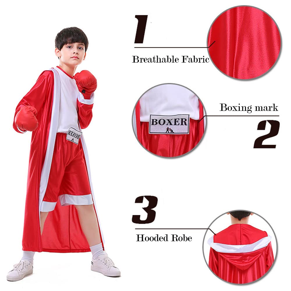 YEMYIQZ Boxing Costume for Kids – Hooded Robe & Short Jumpsuit for Halloween & Cosplay